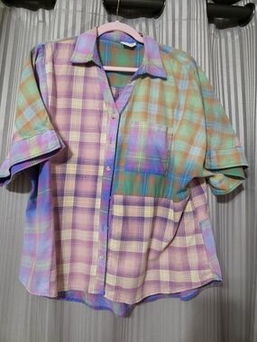 BiBi Pastel Plaid Button-Up Shirt in Lavender, Mint & Peach